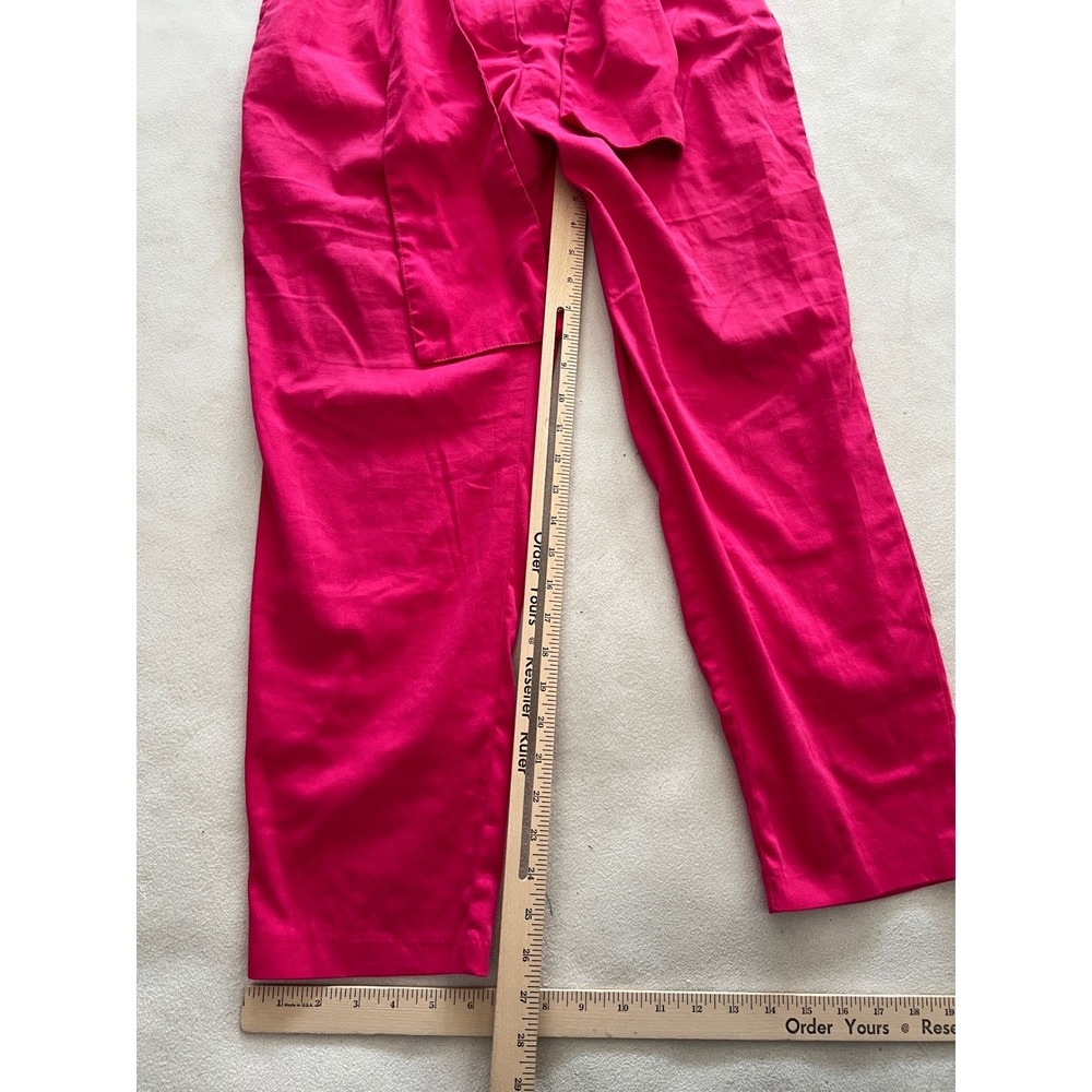 Zara Basic Womens Hot Pink High Waisted Belted Tapered Pants Size M Cotton Blend - Picture 3 of 13